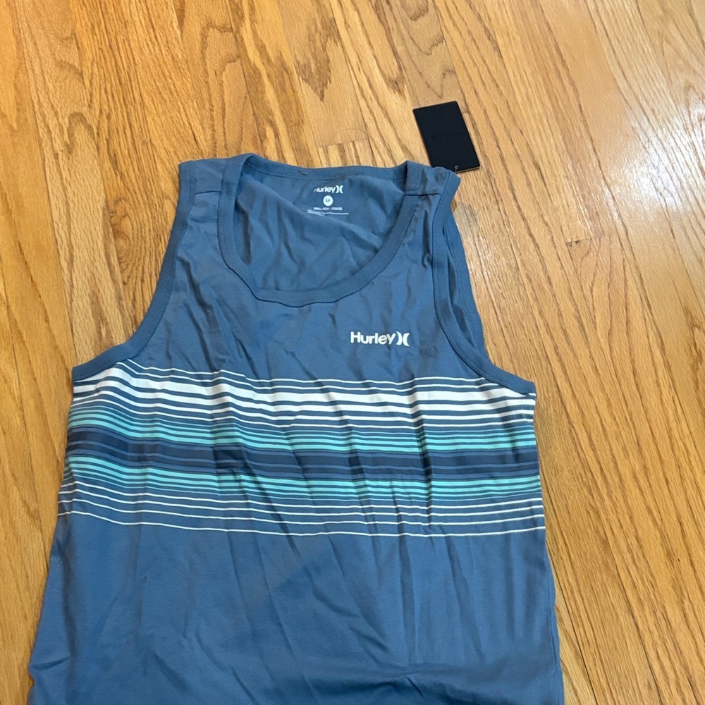 Hurley Men's Tank Top with Blue and White Stripes